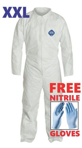 XXL Tyvek Protective Coveralls Suit Hazmat Clean-Up Chemical FREE Nitrile Gloves