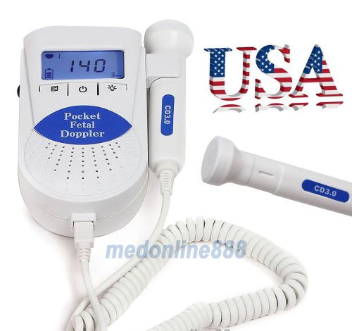 US SELLER Pocket fetal doppler Prenatal heart beat monitor LCD backlight+Gel FDA