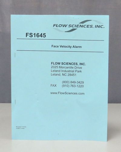 Flow sciences, inc face velocity alarm instruction manual for sale