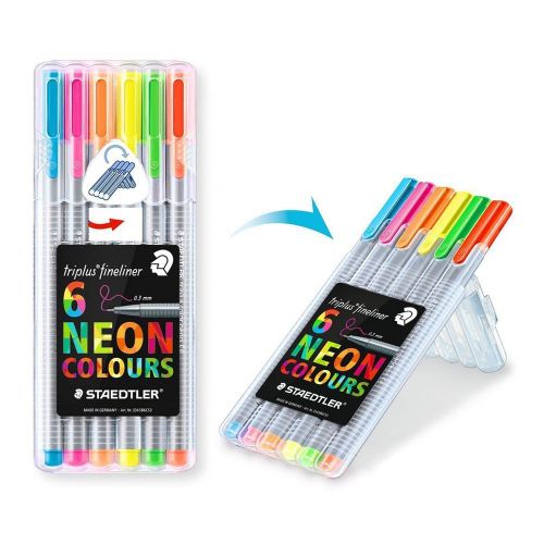 6 TRIPLUS FINELINER NEON COLOURS STAEDTLER PEN COLOR MARKER 0.3MM ART DRAWING