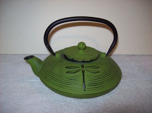 Green Dragonfly 28 Ounce Cast Iron Teapot Heavy Iron Weight Construction