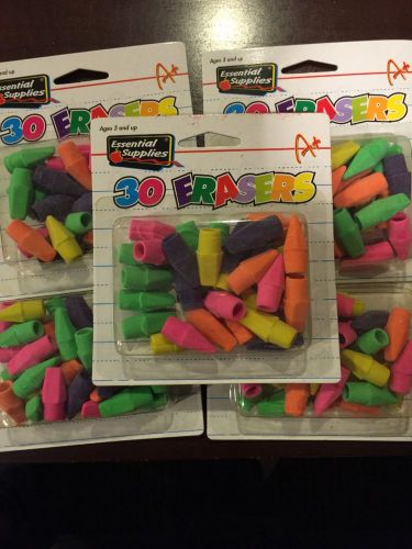 PENCIL CAP ERASERS  5 PKS 30 EARASERS PER PACK Multi colored