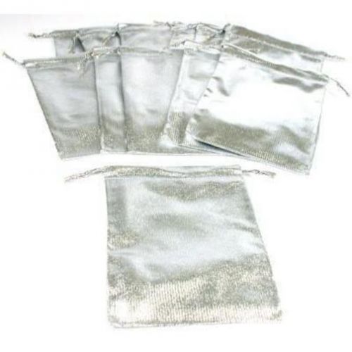 12 Silver Metallic Drawstring Jewelry Pouches 5&#034;