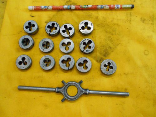 LOT of 1&#034; dia THREADING DIES &amp; HANDLE holder tools threader HANSON &amp; ACE