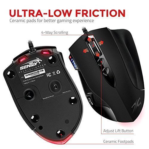 Sentey Revolution Pro 11750fps 8200 DPI Laser Gamer Mouse with Ceramic Feet NEW