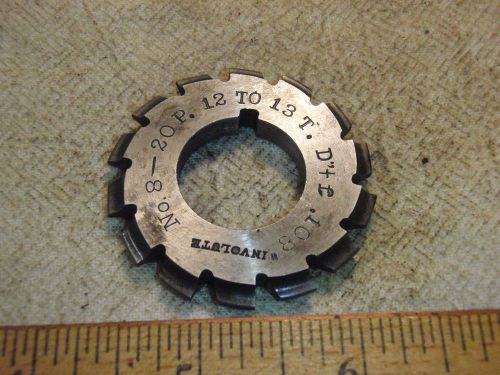 B &amp; S No 8 - 20P 12 To 13T DEPTH .108 Involute Gear Cutters HS -12 Gear Cutter