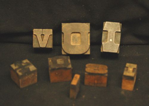 Vintage Assorted 8 Letterpress Wood Wooden Type Tool Printing Blocks Shadowbox b