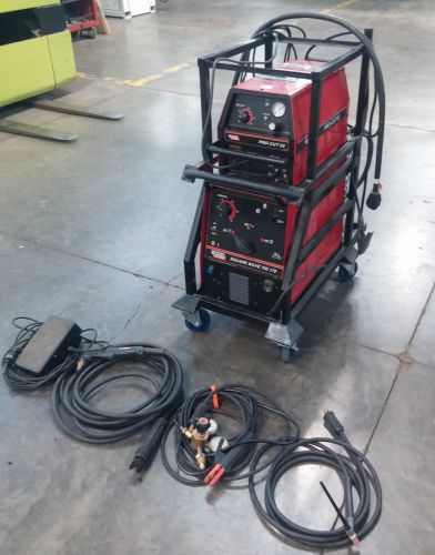 LINCOLN SQUAREWAVE TIG WELDER &amp; PRO CUT 55 PLASMA CUTTER ON CART SINGLE PHASE