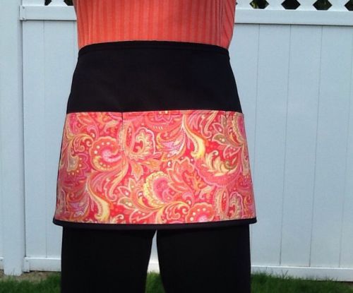 BLACK Paisley 3 POCKET WAITRESS WAIST APRON RESTAURANT SERVER Classyaprons