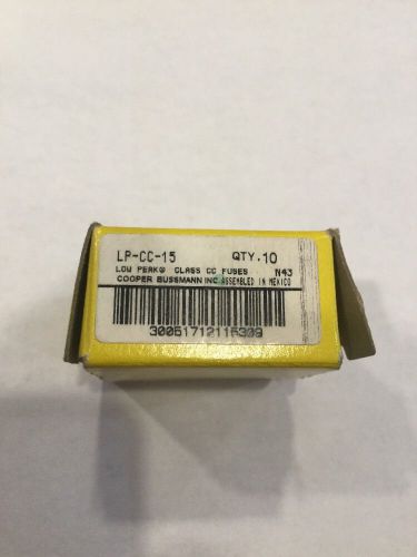 10- Bussman LP-CC-15 fuses. class cc low peak. Cooper Bussmann,.