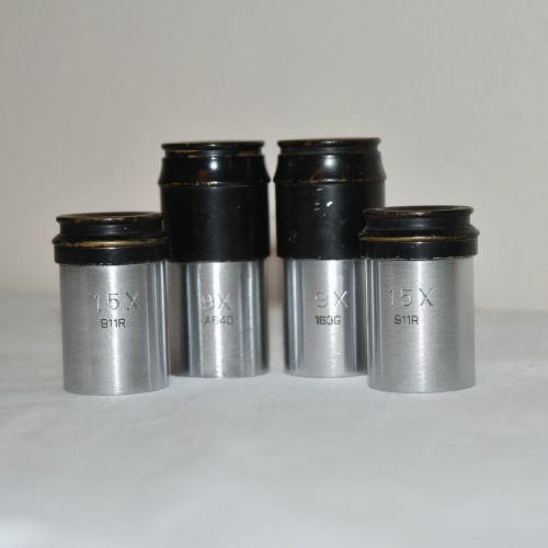 Set of 4 Vintage Microscope Eyepieces 9x &amp; 15x