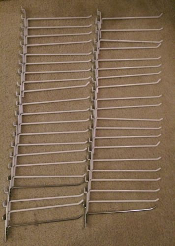 SLATWALL 10&#034; WHITE SOME CHROME PEG HOOKS LOT OF 43 PLUS EXTRAS