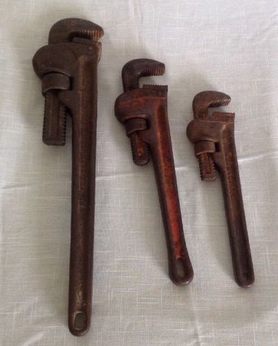 VTG. Set of 3 RIDGID &amp; Craftsman Wrenches Heavy Duty Tool Cast Iron 18&#034; 12&#034; 10&#034;