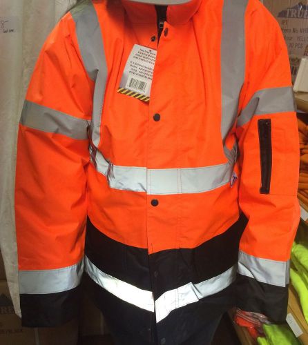 High Visibility Orange/Black Class 3 waterproof Parka Jacket w/hood