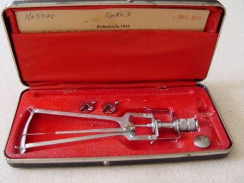 Vintage Prof. Schioetz Tonometer #5340 in Case Eichtabelle 1955 Germany