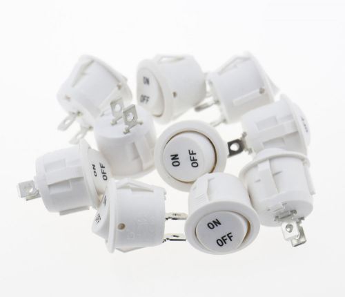 10 Pcs White Button Round 125V/10A 250V/6A 2 Pin SPST ON OFF Rocker Switch