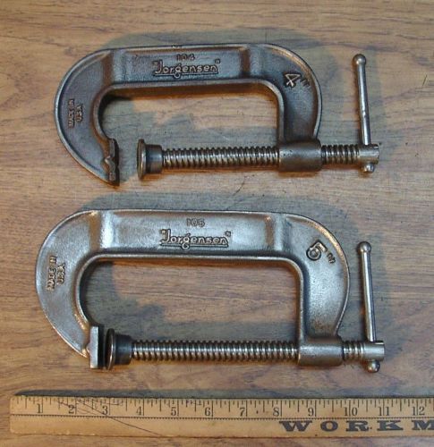 2 Vintage Jorgensen &#034;C&#034; Clamps,104-4&#034;, &amp; 105-5&#034;,Excellent