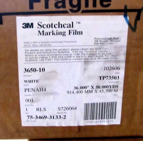 ^^ 3M SCOTCHCAL MARKING FILM  - WHITE 3650-10 36&#034;X50YDS -  (#1)