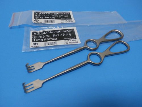 Volkman Retractor 8&#034;(Set of 2) SH/BL 3 Prong-Ring Handle,Orthopedic Instruments