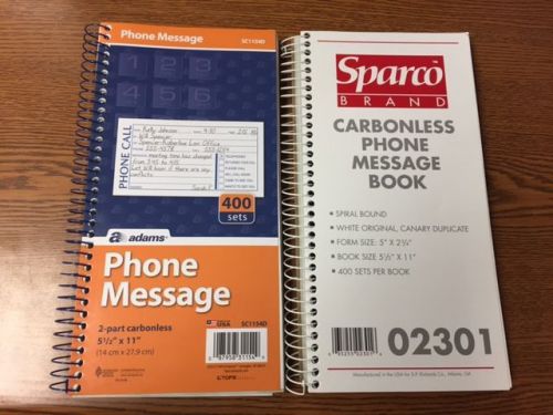 2 Pack Phone Message Books Spiral 4 per page 400 book Carbonless SC1154D Sparco