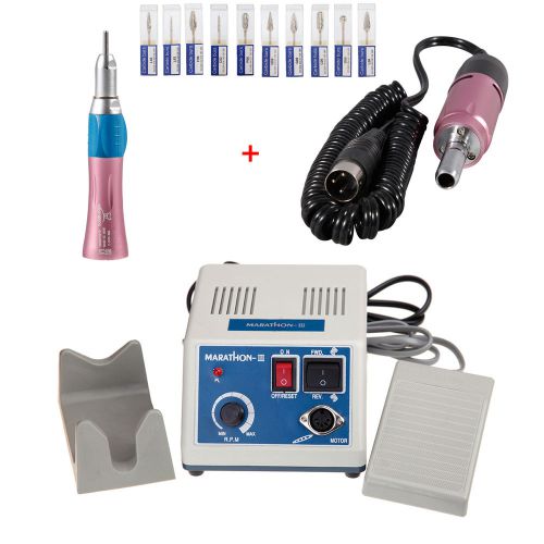 Dental Marathon Electric Micro Motor Polisher 35K rpm w/Straight w/Burs Pink CAX