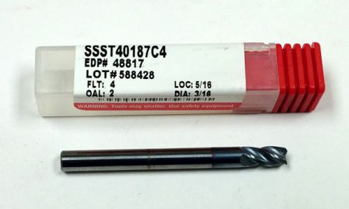 3/16&#034; 4-FLUTE CARBIDE END MILL, 5/16&#034; LOC, 2&#034; OAL, TiCN COATED, DATA FLUTE 48817