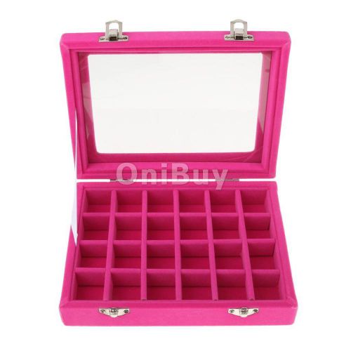 Mirrored Velvet Storage Box Jewelry Rings Earrings Display Nail Holder -Rose