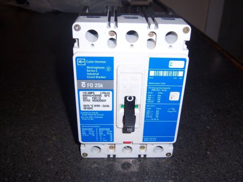 CUTLER-HAMMER INDUSTRIAL CIRCUIT BREAKER FD3110 100 AMP 600 VAC 3 POLE