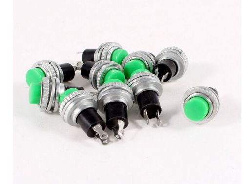 10 Pcs Momentary SPST NO Green Round Cap Push Button Switch AC 3A/125V 1.5A/250V