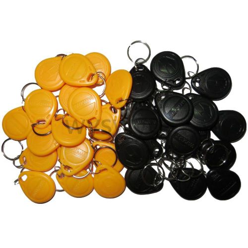 100pcs 125KHz RFID ID EM4100 Proximity Induction Tag Token Keyfob Black &amp; Yellow