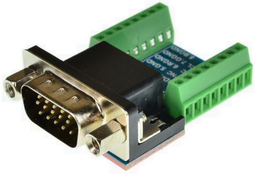 Db15hd vga male breakout board, d-sub 15, adapter (male) elabguy d15hd-m-bo-v1a for sale