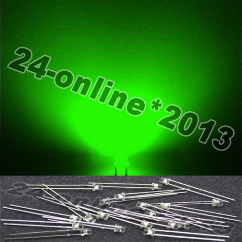 50PCS 3mm Green flat top 2pin waterclear Wide Angle Plug-in LED lamp beads DIY