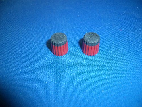 PAIR of Tektronix TEK knobs, black/red, 3/8&#034; diameter, 1/8&#034; shaft