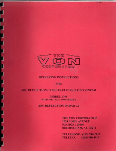 The VON Co. - Arc Reflection Cable Fault Locating System operating instructions