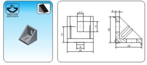 T slot angle 28x28x28 serial 8l + cap (1pcs) for sale