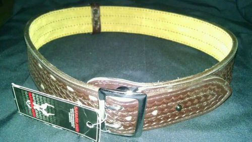 Safariland Sam Brown- Brown Leather POLICE DUTY BELT 32&#034;BASKET WEAVE Silver