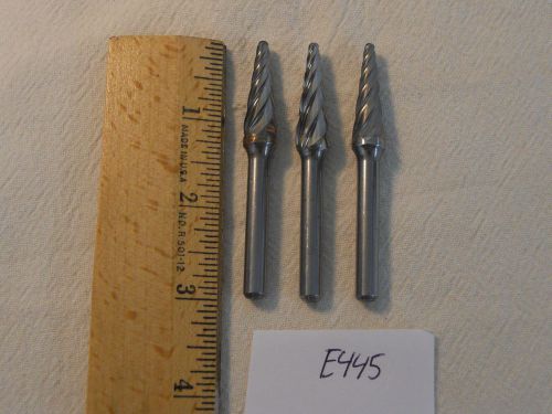 3 NEW 1/4&#034; (.250) SHANK CARBIDE BURRS FOR CUTTING ALUMINUM. USA MADE {E445}