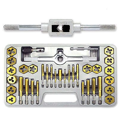 Pro 40 Pcs Titanium Tap &amp; Die Tool Set Hexagon Dies SAE Size w/case New