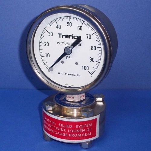 TRERICE 1/4&#034; &amp; 1/2&#034; NPT DIAPHRAGM SEAL W/ 100 PSI PRESSURE GAUGE, M511-03 *NEW*