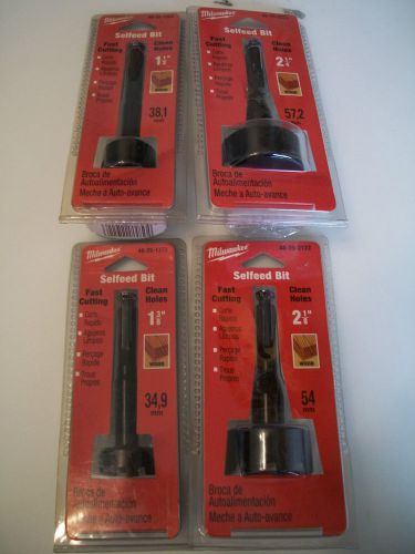 Milwaukee Self Feed Bits NEW!  [4 Pcs.] 1-1/2&#034;, 1-3/8&#034;, 2-1/8&#034;, 2-1/4&#034;