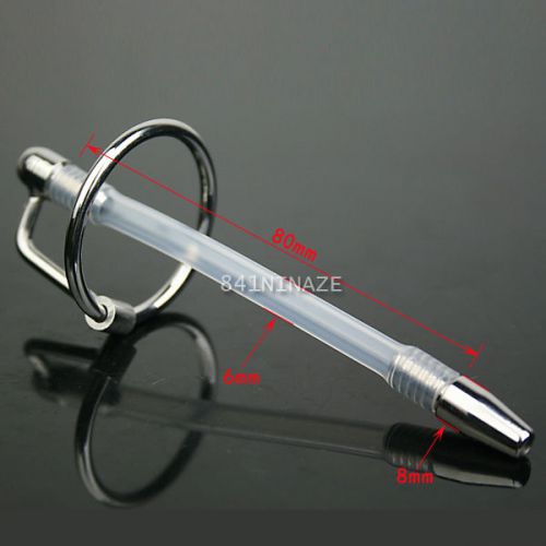 Male Stainless Steel Urethral Sounds Through-hole Plug Silicon Tube with Ring