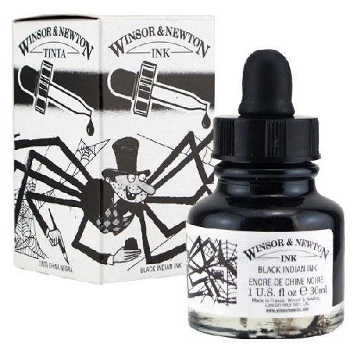 Winsor &amp; Newton 30ml Bottle water Resistant Drawing Ink with Dropper - Black Ind