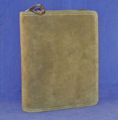 1.5&#034; RINGS CLASSIC Franklin Covey Cowsuede Genuine Leather Zip Binder - OLIVE