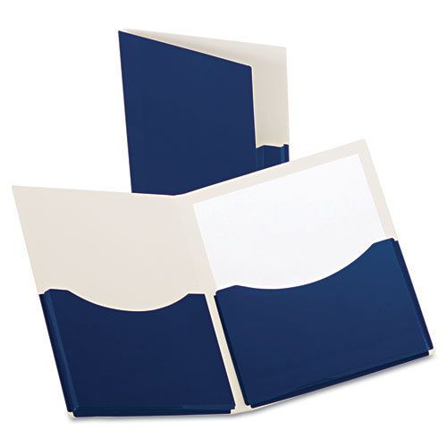 Double Stuff Gusseted 2-Pocket Laminated Paper Folder, 200-Sheet Capacity, Navy