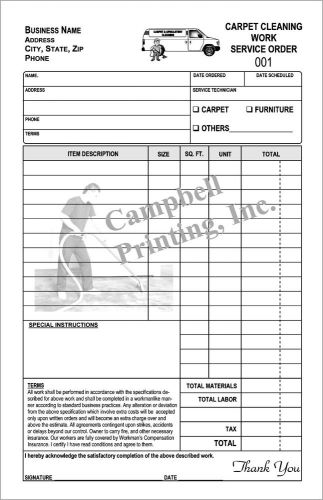 CARPET CLEANING  WORK SERVICE ORDER - 2 PART CARBONLESS