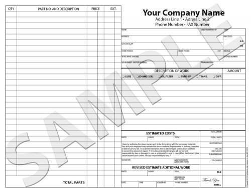 100 Customized Mechanical Repair Order