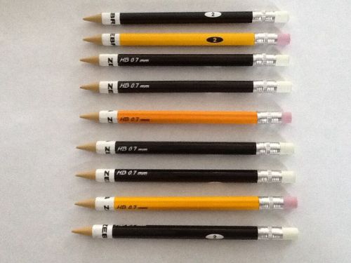 Zebra HB 0.7mm Mechanical Pencils #2 Lead 6 Black &amp; 3 Yellow Barrel New