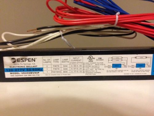 Espen ve259mvhip f96t8 t8 fluorescent ballast 2 lamp 120-277 volt 8ft for sale