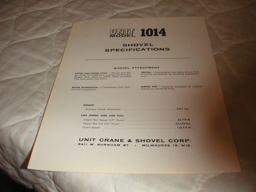 1960 unit model 1014 shovel truck crane sales brochure for sale