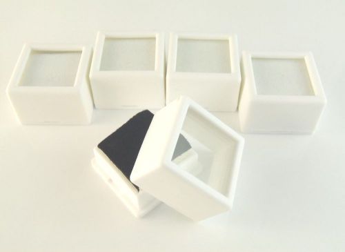 5 PC 1-1/16x3/4&#034; WHITE SQUARE Glass Top Gem Box storage/display gold/gem/coin